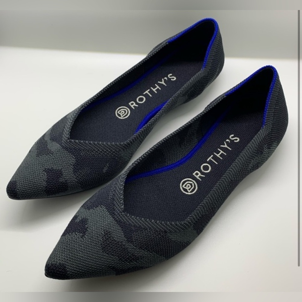 Rothy’s The Point Dark Gray Camo Flats Size 8 Womens Retired Style Washable Knit